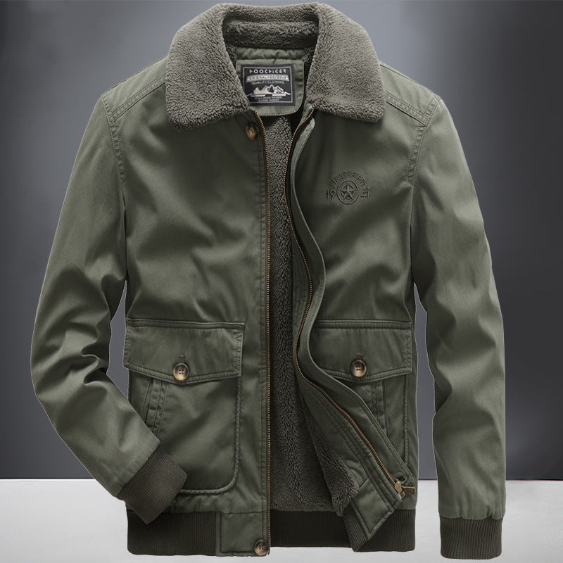 Herren Flieger-Bomberjacke mit Sherpa-Kragen und wärmender Teddyfleece-Innenlage – Brevano
