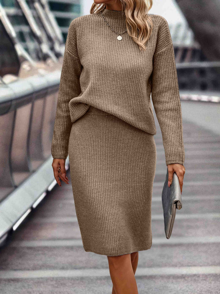 Damen nan gestricktes Twinset mit oversized Pullover und knielangem Bleistiftrock Echo Archiv