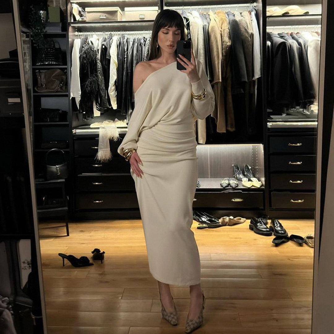 Damen nan figurbetontes Midikleid mit Fledermausärmeln und taillierter Passe Echo Archiv