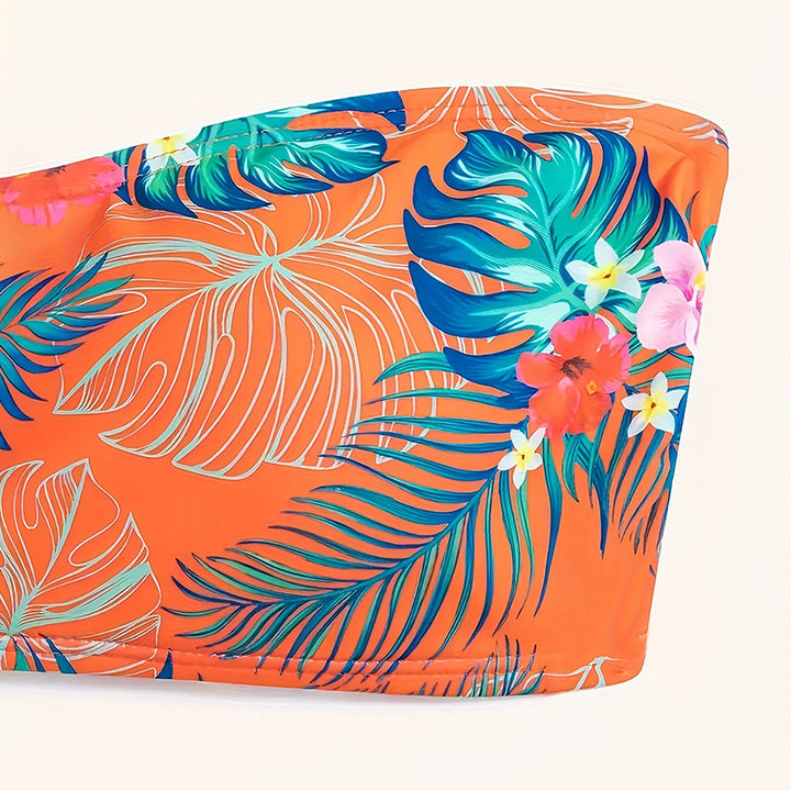 Damen Bandeau-Bikini mit tropischem Muster und elastischem Unterteil Echo Archiv