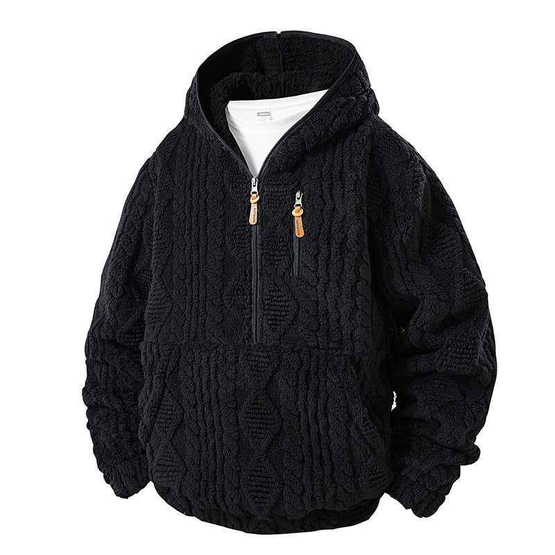 Herren Teddy-Fleece Halfzip-Kapuzenpullover mit Strukturstrick‑Optik, Brustreißverschluss und Kängurutasche Echo Archiv