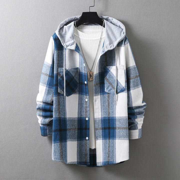 Herren lässige Flanell-Hemdjacke mit Kapuze und grafischem Karomuster Echoarchiv