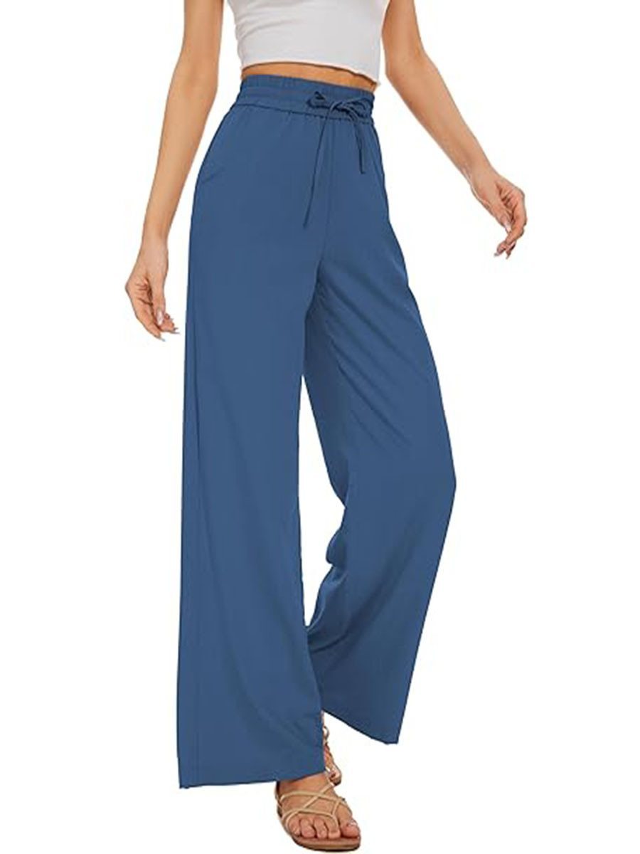 Damen Weite Leinenhose mit hohem elastischem Bund, Kordelzug und Eingrifftaschen Echo Archiv