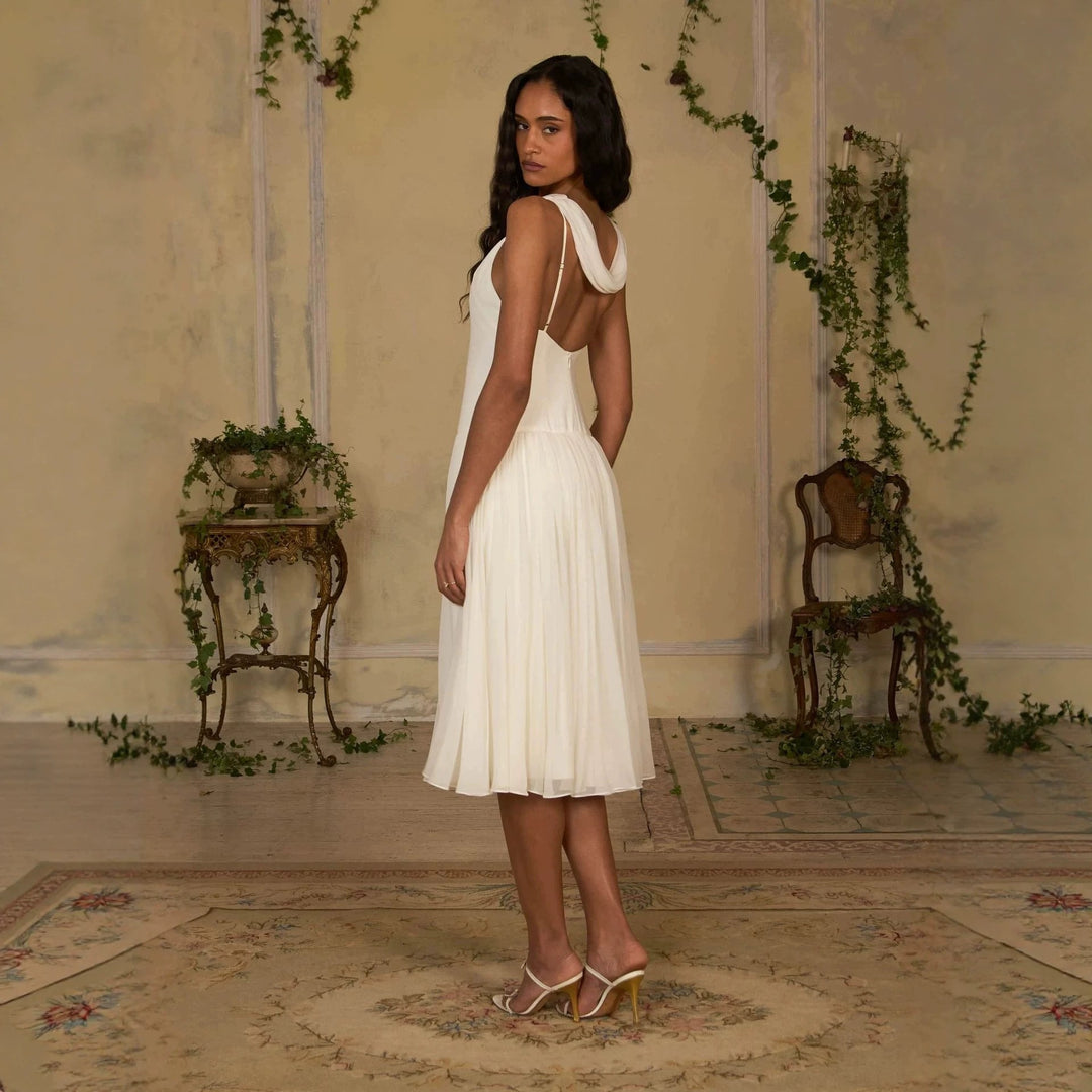 Damen Elegantes Midikleid mit schulterfreiem Design und fließendem Rock Echo Archiv