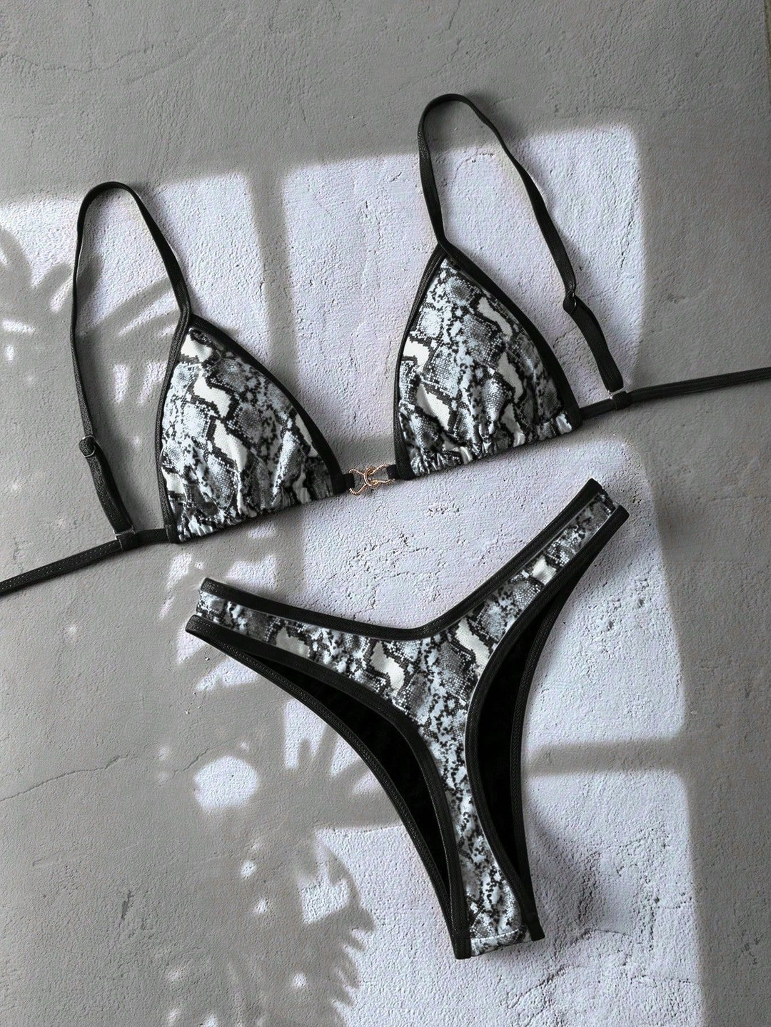 Damen verstellbarer Triangel-Bikini mit floraler Einfassung Echo Archiv