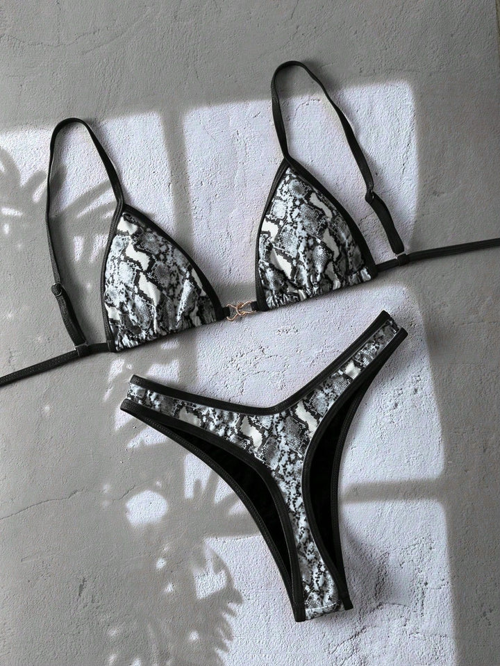 Damen verstellbarer Triangel-Bikini mit floraler Einfassung Echo Archiv