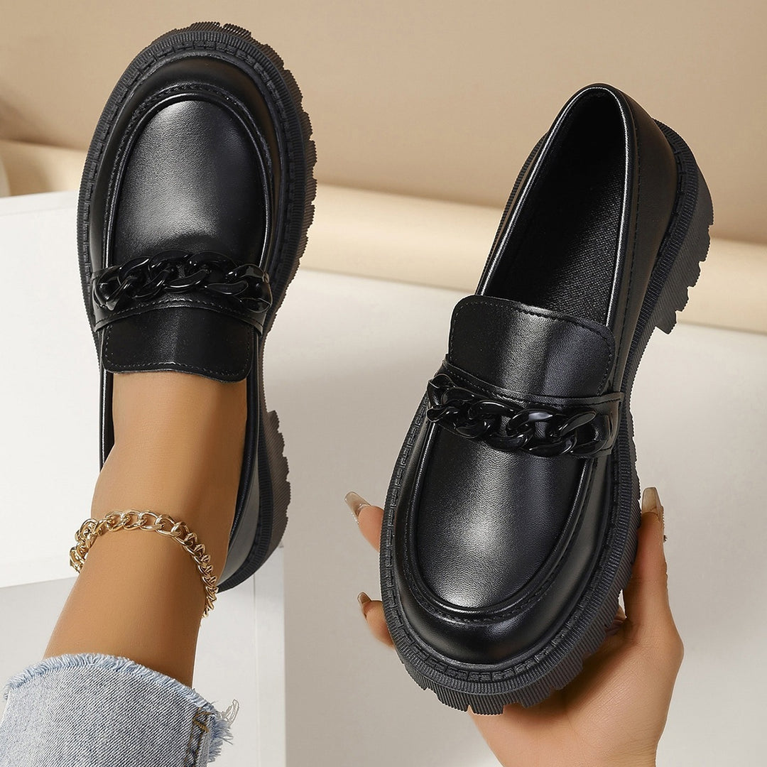 Damen Modische Slip-On-Loafer mit dicker Profilsohle und Kettenapplikation Echoarchiv