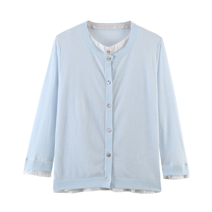 Damen Feinstrick-Cardigan mit eingearbeitetem Blusenbesatz und Knopfverschluss Echo Archiv