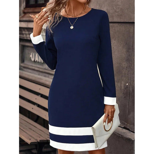 Damen Elegantes Kleid mit kontrastierenden Ärmelabschlüssen und Saum Echoarchiv