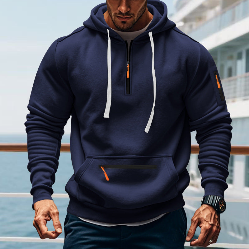 Herren sportlicher Kapuzenpullover mit praktischem Zwei-Wege-Reißverschluss und seitlichen Taschen Echoarchiv