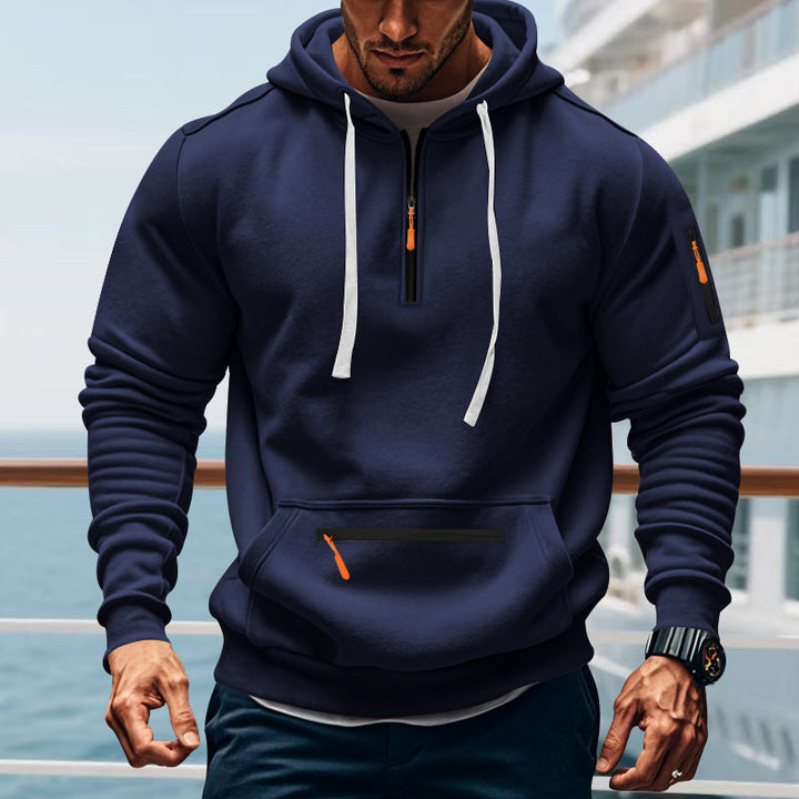 Herren sportlicher Kapuzenpullover mit praktischem Zwei-Wege-Reißverschluss und seitlichen Taschen Echoarchiv