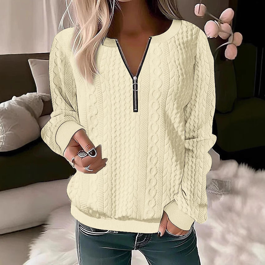 Damen Strickpullover mit Zopfmuster und halbem Reißverschluss Echoarchiv
