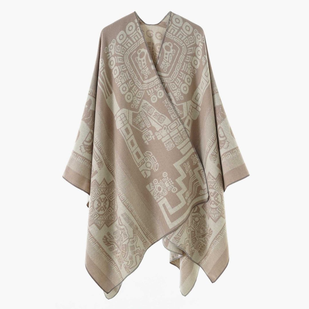 Damen Oversize-Jacquardponcho im Kimono-Stil mit grafischem Medaillonmotiv – Avérine