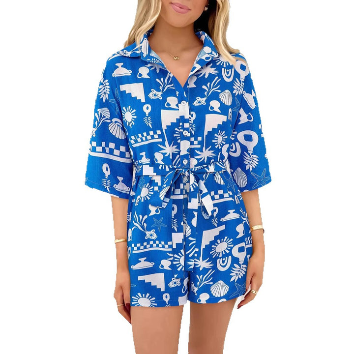 Damen Leichte Kurzarm-Bluse mit Bindegürtel Echo Archiv