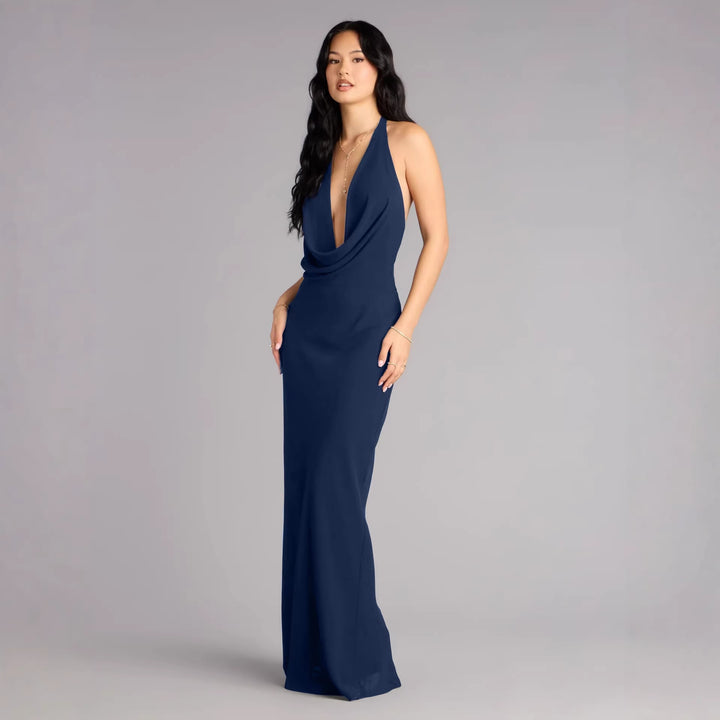 Damen elegantes Maxikleid mit einzigartigem Halterhalsschnitt Echo Archiv