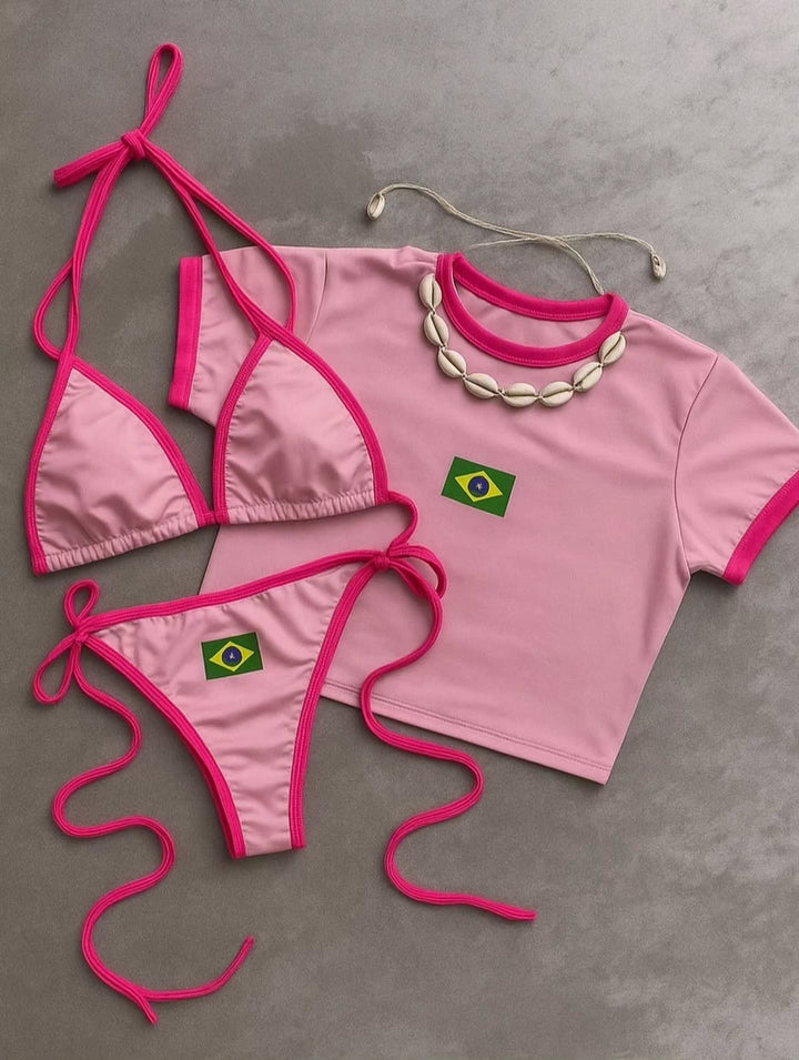 Damen Bikini-Set mit sportlichem Crop-Top und trendigem Brasilien-Flaggen-Design Echo Archiv