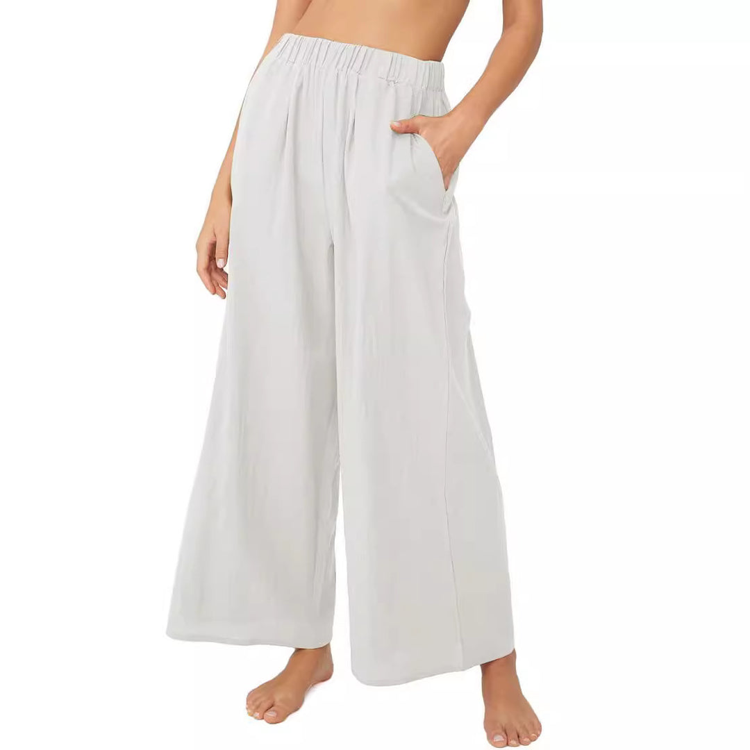 Damen Leichte Palazzo-Hose mit weitem Bein, elastischem Bund und Eingrifftaschen Echoarchiv