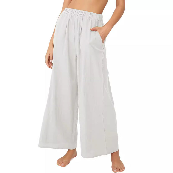Damen Leichte Palazzo-Hose mit weitem Bein, elastischem Bund und Eingrifftaschen Echoarchiv