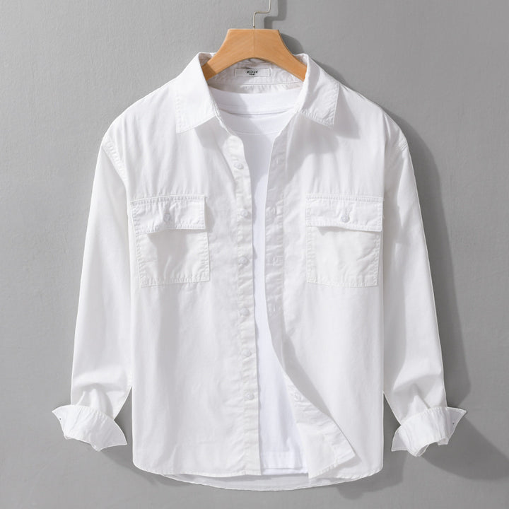 Herren Pflegeleichtes Baumwoll-Utility-Overshirt mit Doppel‑Brusttaschen und entspanntem Saum Echoarchiv