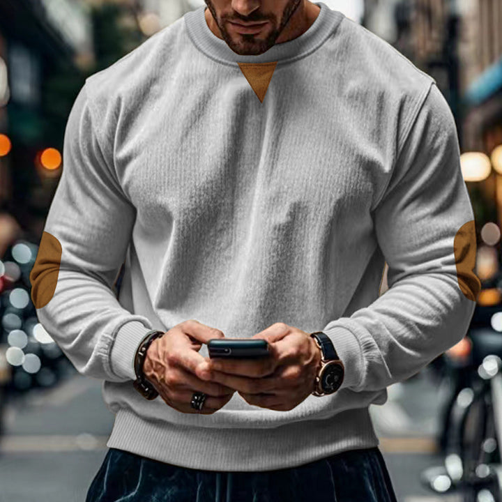 Herren gemütlicher Rundhals Pullover mit Ellbogenpatches Echoarchiv