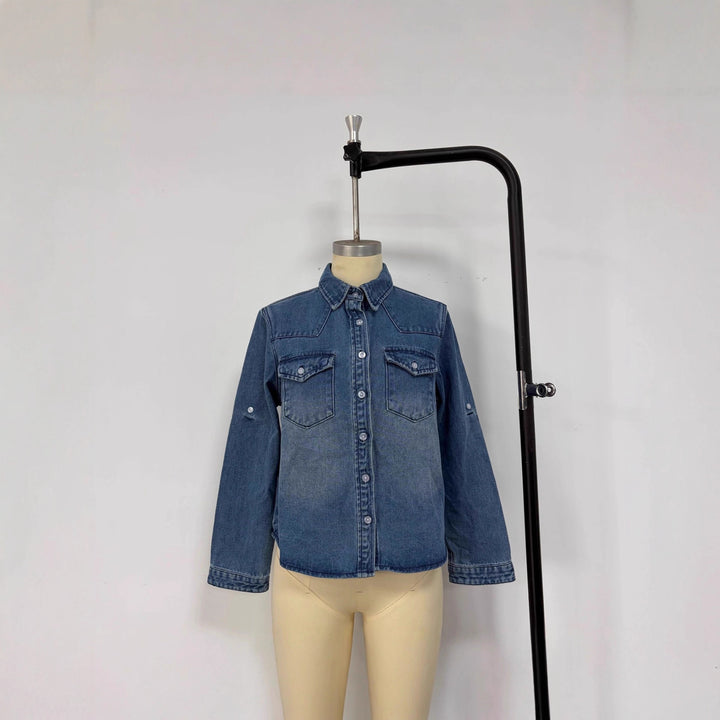 Damen lässige Denim-Bluse mit aufgesetzten Taschen und leicht tailliertem Schnitt Echo Archiv