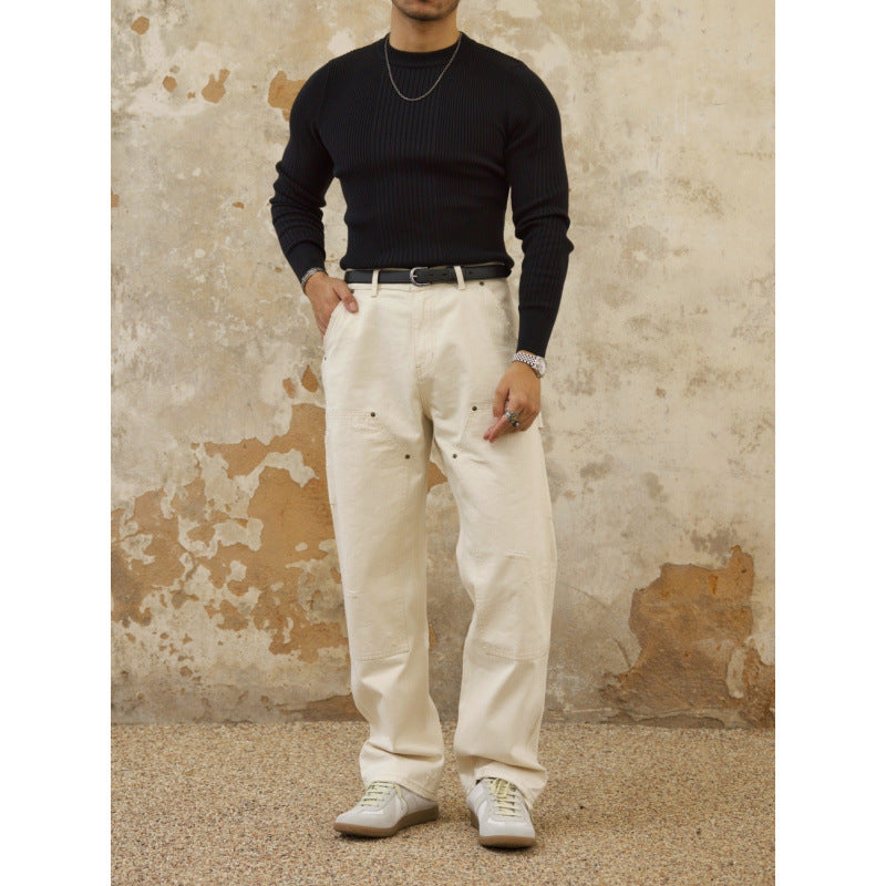 Herren Figurbetonter Rippstrick-Pullover mit Rundhalsausschnitt Echoarchiv