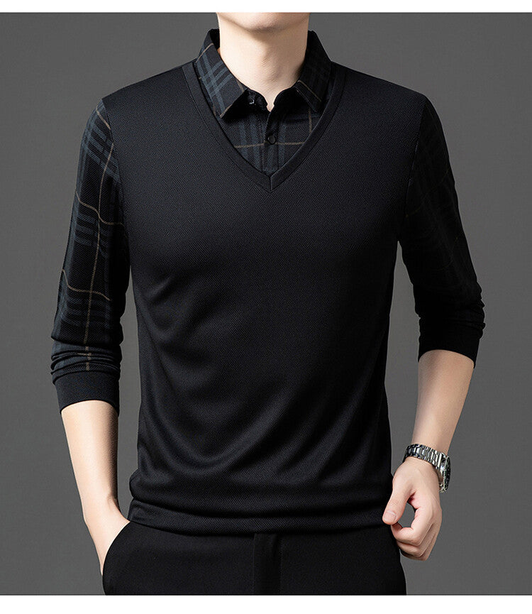 Herren eleganter V-Pullover mit strukturierten Ärmeln Echoarchiv