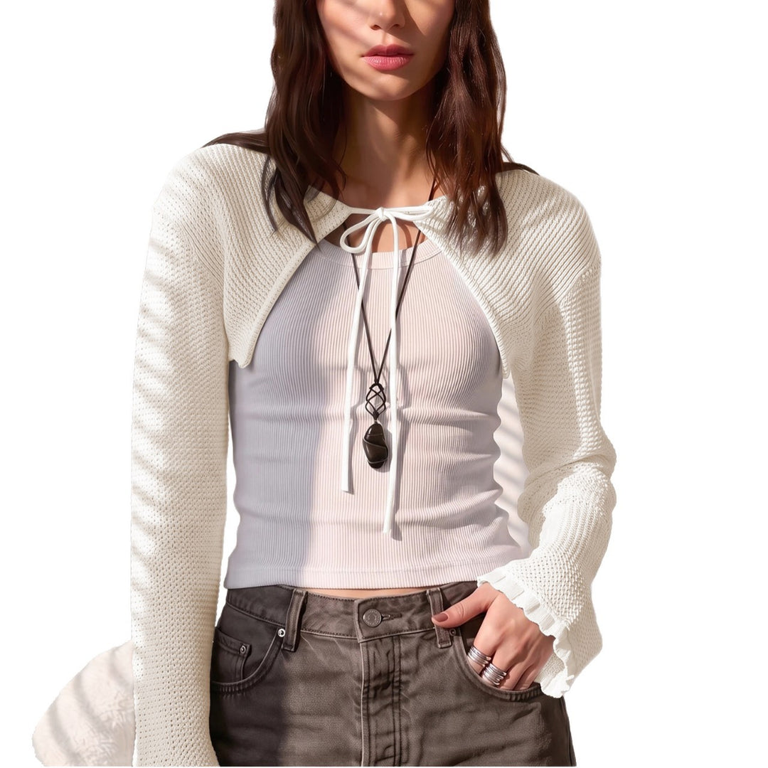 Damen Kurz-Bolero Häkeloptik mit BindEchoarchivand und Volant-Ärmeln Echoarchiv