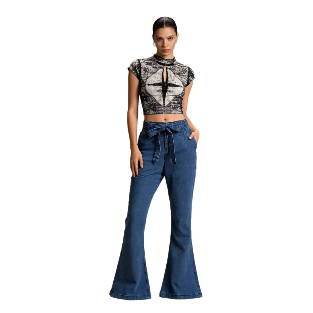 Damen nan High‑Waist Denimhose mit Schleifenbund, hoher Taille und weitem Schlag Echo Archiv