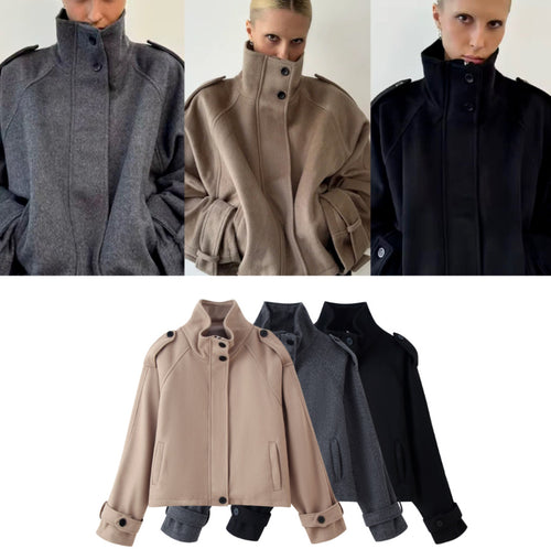 Damen 90+ kurzgeschnitteter Wollmix‑Blouson mit Funnelkragen und Taillierungsdetails Echo Archiv