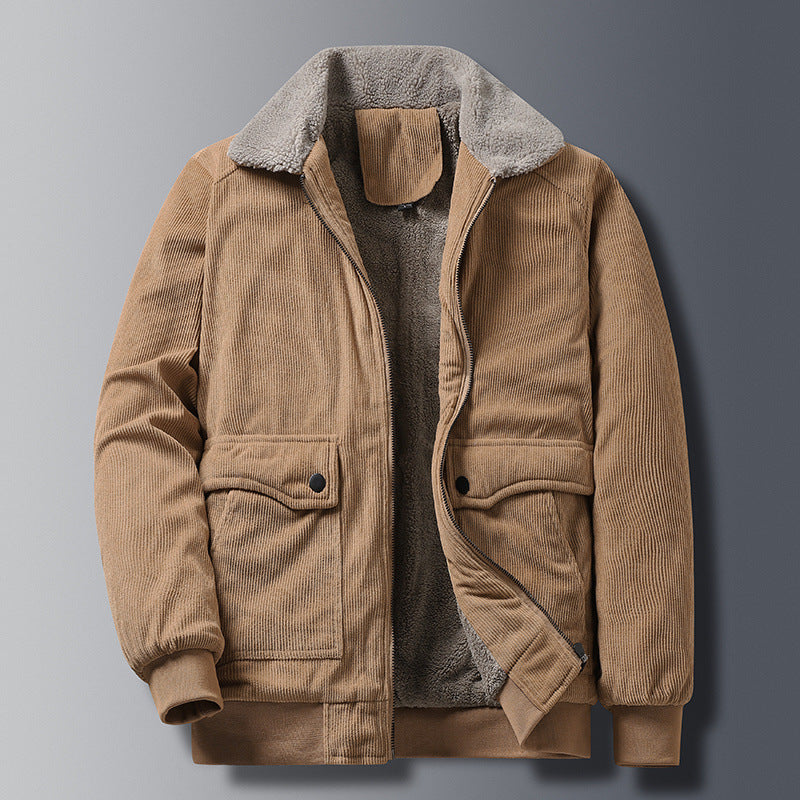 Männer Cordjacke im Arbeiterstil mit Sherpa-Futter, Reißverschluss und gerippten Bündchen – Taviero