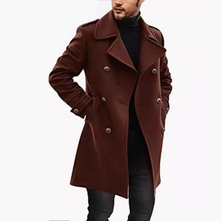 Herren eleganter, doppelreihiger Wollmantel Echoarchiv