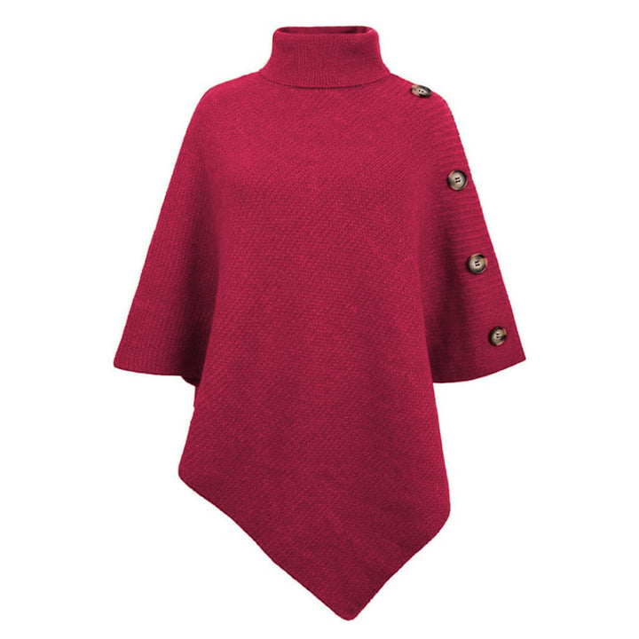 Damen nan asymmetrischer Strickponcho mit Rollkragen und dekorativer Knopfleiste Echo Archiv