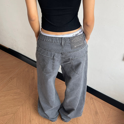 Damen Tiefsitzende Baggy-Denimhose mit ultraweitem Bein und relaxed-Fit Echo Archiv