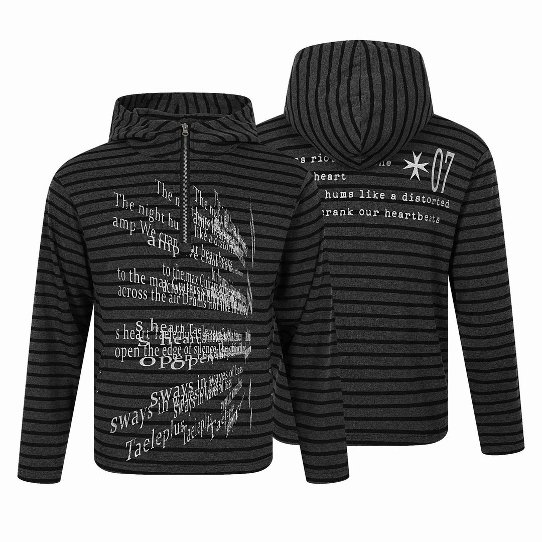 Unisex Gestreifter Halfzip-Pullover mit Stehkragen und typografischem Frontprint Echoarchiv