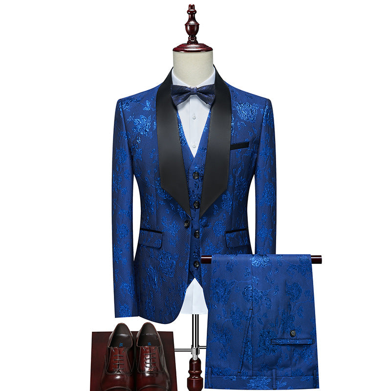 Herren Luxuriöses dreiteiliges Smoking-Set mit Schalrevers und Blumen-Jacquard Echo Archiv