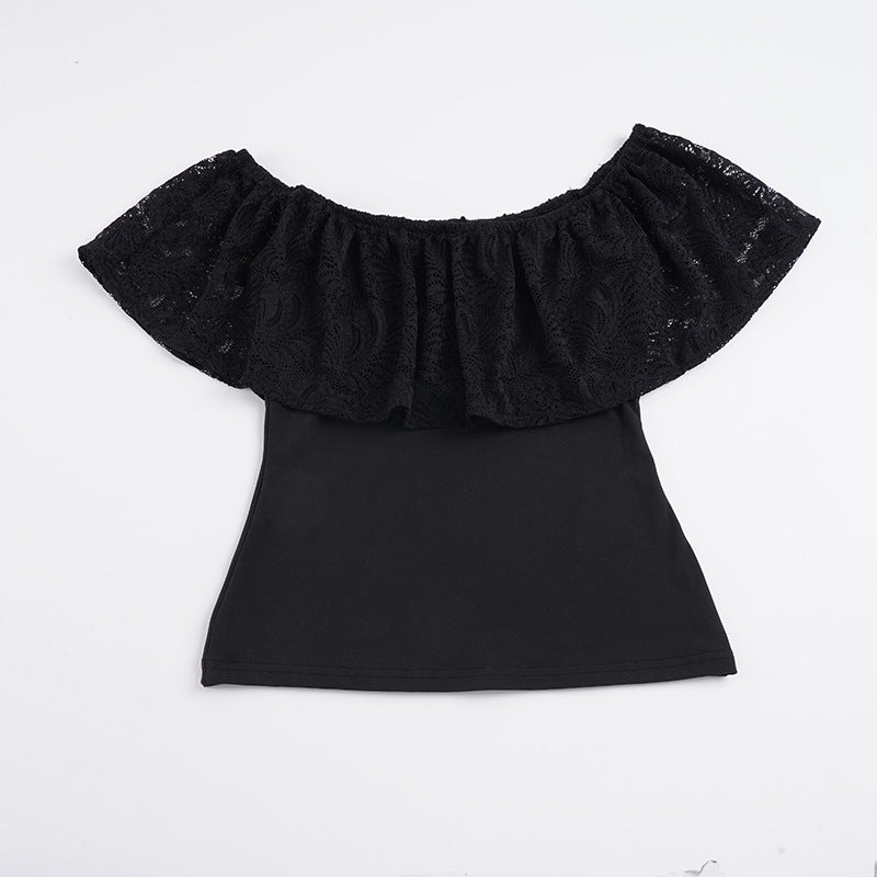 Damen Oberteil mit Spitzen-Overlay und schulterfreiem Design Echo Archiv
