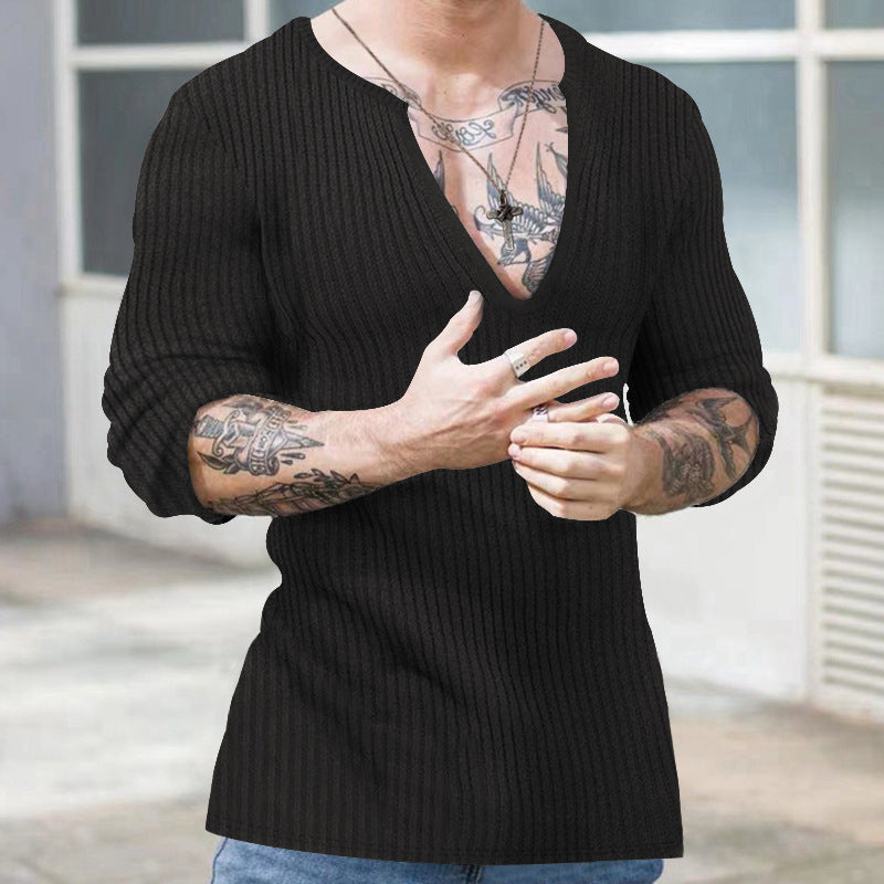 Herren Strickpullover mit V-Ausschnitt und Rippenstruktur Echoarchiv