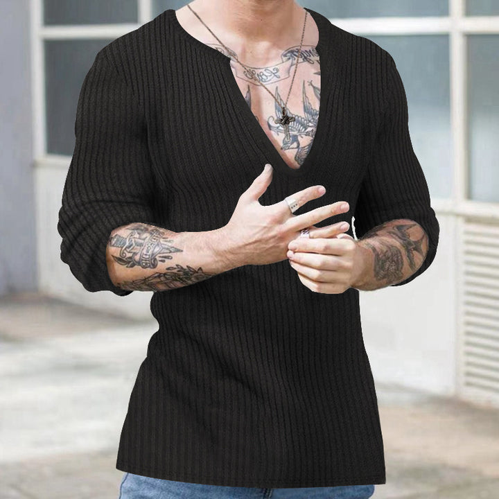 Herren Strickpullover mit V-Ausschnitt und Rippenstruktur Echoarchiv