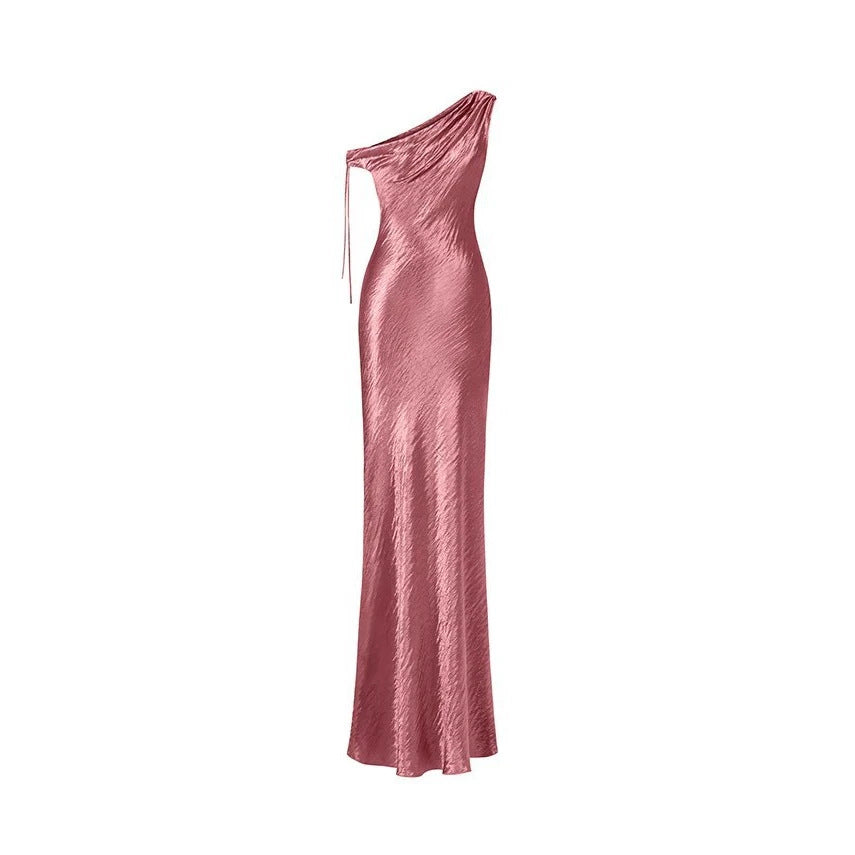Damen elegantes langes asymmetrisches Kleid mit raffiniertem Rüschendetail Echo Archiv
