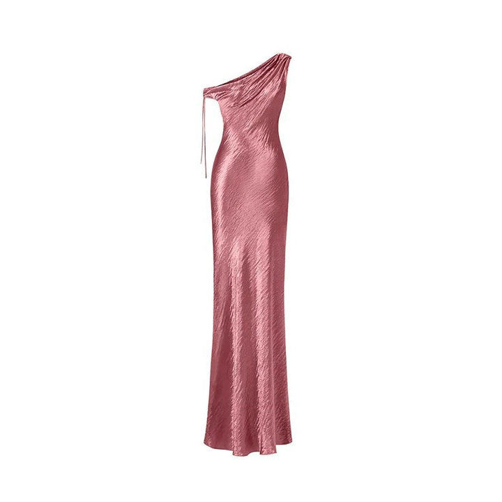Damen elegantes langes asymmetrisches Kleid mit raffiniertem Rüschendetail Echo Archiv