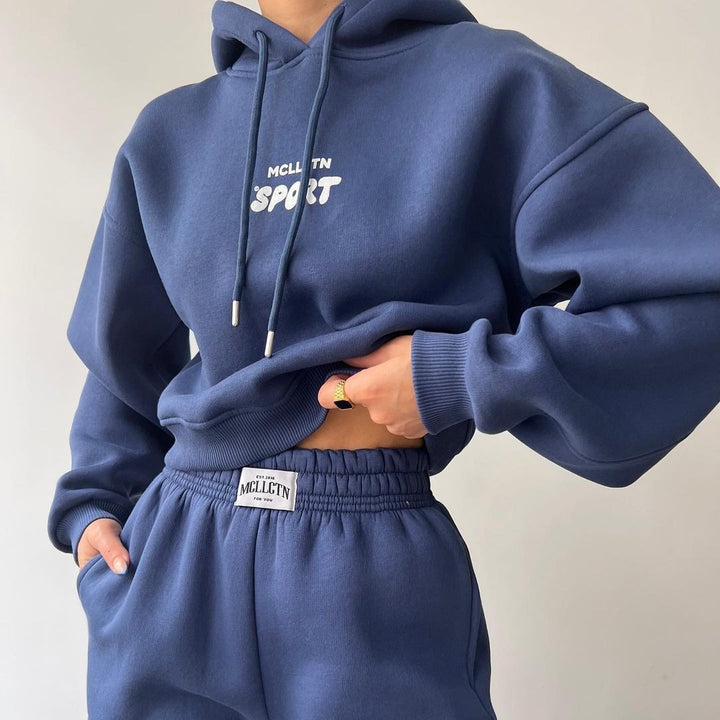 Damen Cropped Kapuzenpullover und High‑Waist Jogginghose Lounge‑Set aus Baumwollfleece Echoarchiv