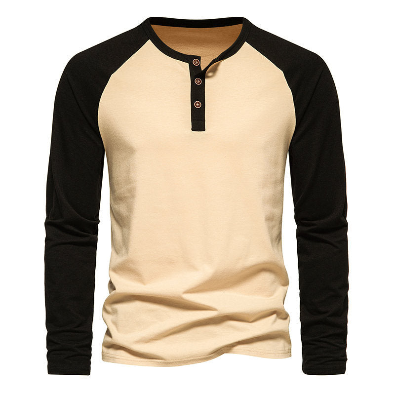 Herren Langarm-Henley-Shirt mit kontrastierenden Ärmel und modischem Knopfdesign Echoarchiv