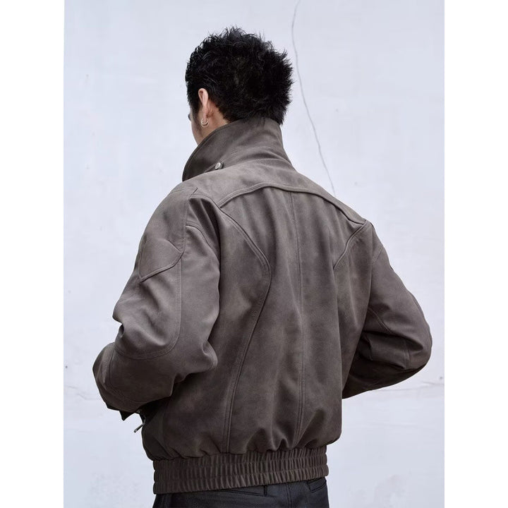 Herren Kurzjacke aus Veloursleder-Optik mit Reißverschluss und elastischem Saum Echoarchiv