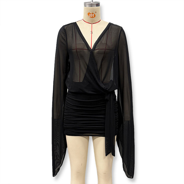 Damen Wickelbluse mit transparenten Ärmeln und figurformendem Design Echo Archiv