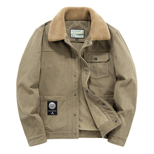 Herren Kord-Truckerjacke mit Teddyfutter und Pattentaschen – Taviero