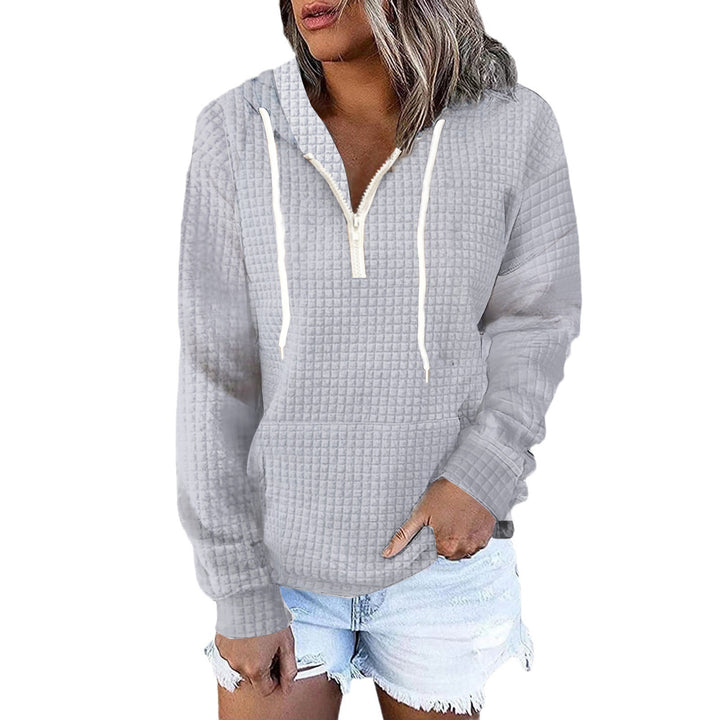 Damen Waffelstruktur Kapuzenpullover mit Halbzip, Kängurutasche und lässigem Oversize‑Schnitt Echoarchiv