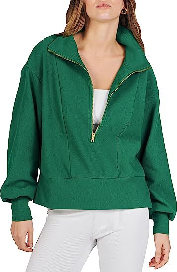 Damen Halb-Zip Kragen Entspannt Sweatshirt Pullover mit Rippbund und -manschetten Echoarchiv