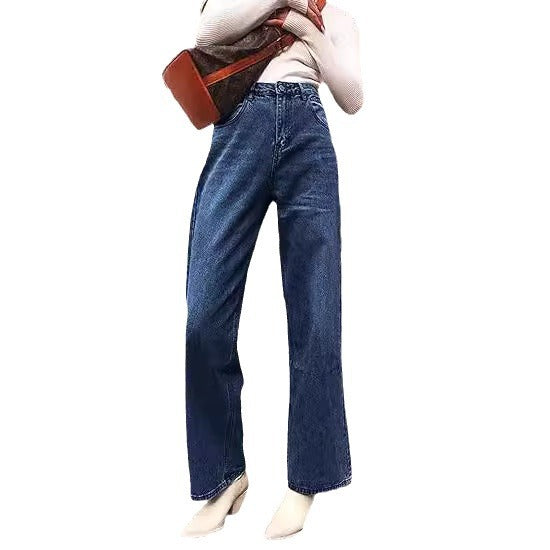 Damen nan hochgeschnittene weite Denim-Hose mit geradem Schlag und klassischem Five-Pocket-Design Echo Archiv