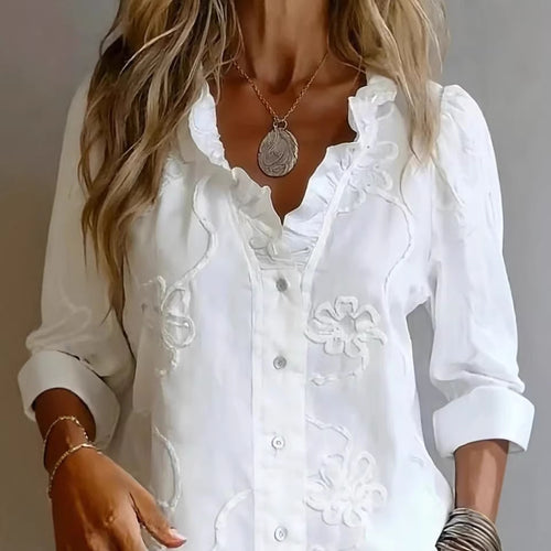 Damen elegante Bluse mit floralen Stickereien und voluminösen Ärmeln Echo Archiv